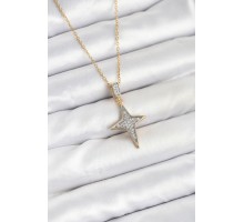 316L Çelik Zincir Gold Renk Kutup Yıldızı Model Zirkon Taşlı Kadın Kolye - TJ-BKO10610