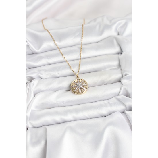 316L Çelik Zincir Gold Renk Zirkon Taşlı Kadın Kolye - TJ-BKO10611