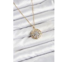 316L Çelik Zincir Gold Renk Zirkon Taşlı Kadın Kolye - TJ-BKO10611
