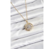 316L Çelik Zincir Gold Renk Zirkon Taşlı Kadın Kolye - TJ-BKO10611