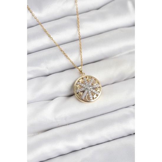 316L Çelik Zincir Gold Renk Zirkon Taşlı Kadın Kolye - TJ-BKO10611