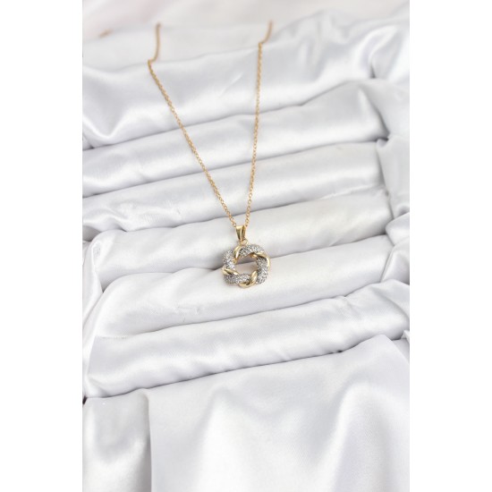 316L Çelik Zincir Gold Renk Zirkon Taşlı Sarmal Model Kadın Kolye - TJ-BKO10612