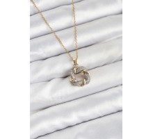 316L Çelik Zincir Gold Renk Zirkon Taşlı Sarmal Model Kadın Kolye - TJ-BKO10612