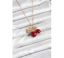 316L Çelik Zincir Yapraklı Kiraz Model Gold Renk Kadın Kolye - TJ-BKO10613