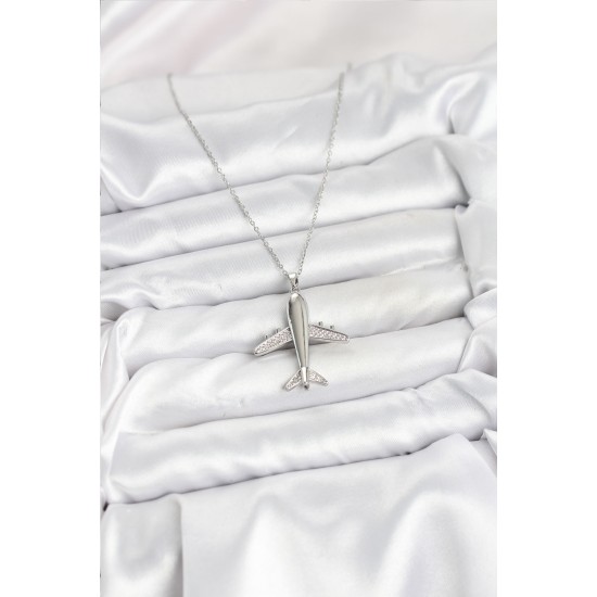 316L Çelik Zincir Gümüş Renk Uçak Model Kadın Kolye - TJ-BKO10616