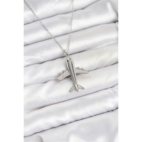 316L Çelik Zincir Gümüş Renk Uçak Model Kadın Kolye - TJ-BKO10616