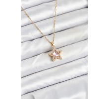 316L Çelik Zincir Pembe Taşlı Yıldız Model Kadın Kolye - TJ-BKO10619