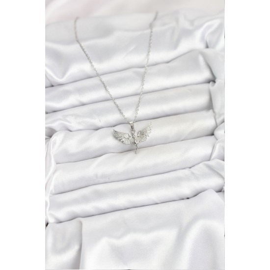 316L Çelik Zincir Gümüş Renk Melek Model Kadın Kolye - TJ-BKO10622