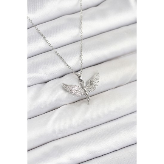 316L Çelik Zincir Gümüş Renk Melek Model Kadın Kolye - TJ-BKO10622