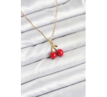 316L Çelik Zincir Gold Renk Kiraz Model Kadın Kolye - TJ-BKO10623