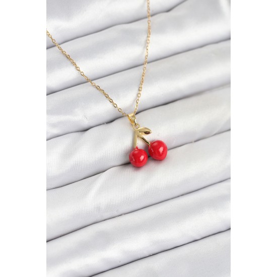 316L Çelik Zincir Gold Renk Kiraz Model Kadın Kolye - TJ-BKO10623