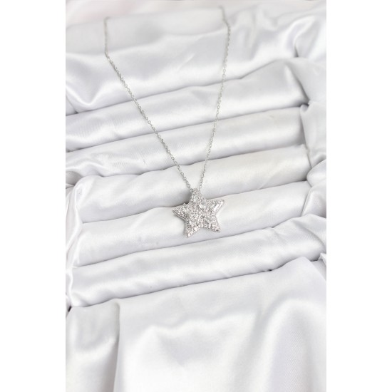 316L Çelik Zincir Gümüş Renk Yıldız Model Kadın Kolye - TJ-BKO10624