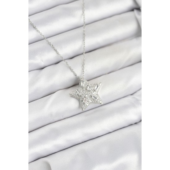 316L Çelik Zincir Gümüş Renk Yıldız Model Kadın Kolye - TJ-BKO10624