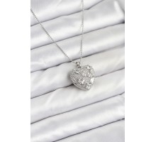 316L Çelik Zincir Gümüş Zirkon Taşlı Kalpli Kadın Kolye - TJ-BKO10625