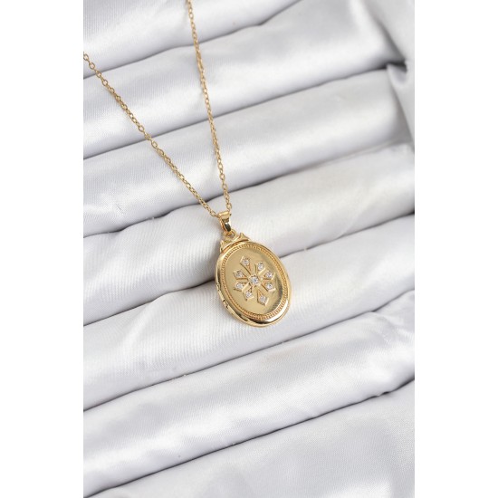 316L Çelik Zincir Gold Renk Kapaklı Açılabilir Model Kadın Kolye - TJ-BKO10626