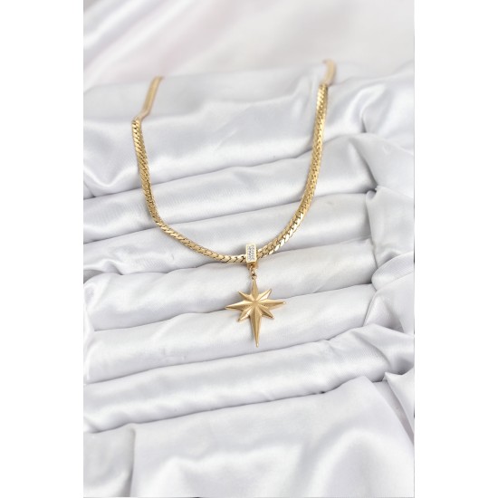 316L Çelik Zincir Gold Renk Kutup Yıldızı Model Kadın Kolye - TJ-BKO10627