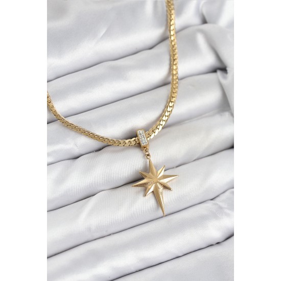 316L Çelik Zincir Gold Renk Kutup Yıldızı Model Kadın Kolye - TJ-BKO10627