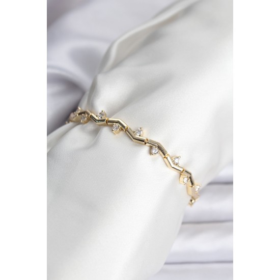 Zikzak Model Pirinç Gold Renk Bileklik - TJ-BB8080