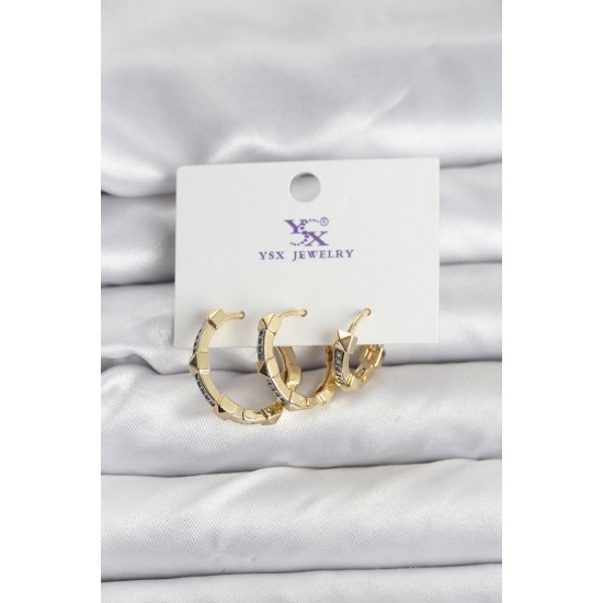 Gold Renk Zirkon Taşlı Kadın Küpe - TJ-BKP11342