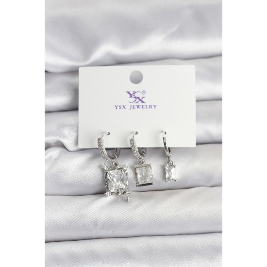 Gümüş Renk Zirkon Taşlı Kadın Küpe - TJ-BKP11343