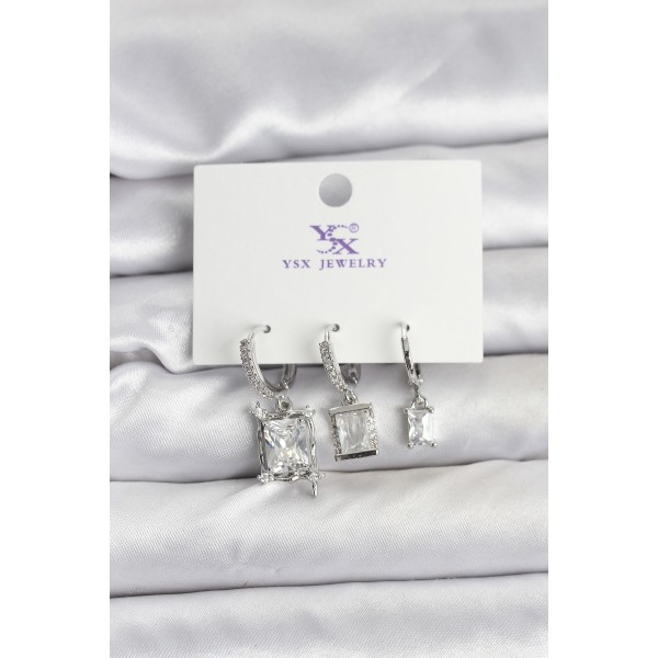 Gümüş Renk Zirkon Taşlı Kadın Küpe - TJ-BKP11343