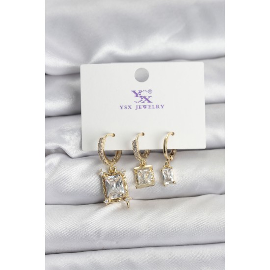 Gold Renk Zirkon Taşlı Kadın Küpe - TJ-BKP11344