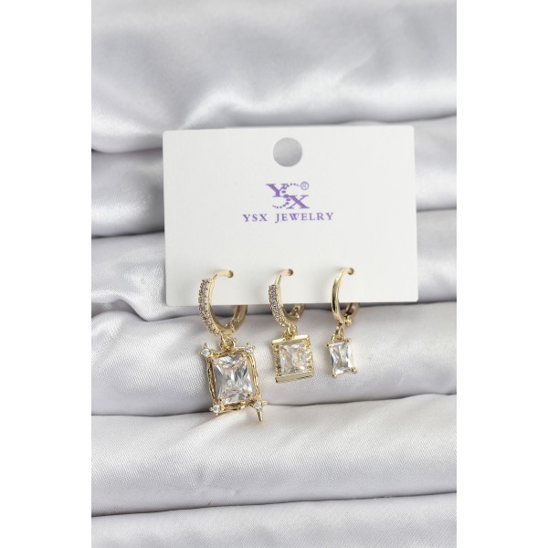 Gold Renk Zirkon Taşlı Kadın Küpe - TJ-BKP11344