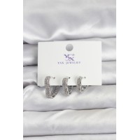 Gümüş Renk Pirinç Zirkon Taşlı Kalpli Kadın Küpe TJ-BKP11345