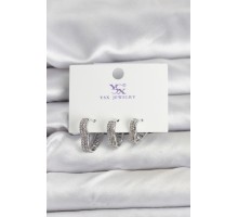 Gümüş Renk Pirinç Zirkon Taşlı Kalpli Kadın Küpe - TJ-BKP11345