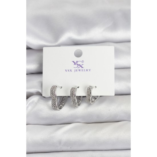 Gümüş Renk Pirinç Zirkon Taşlı Kalpli Kadın Küpe - TJ-BKP11345