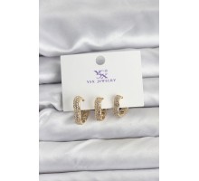 Gold Renk Pirinç Zirkon Taşlı Kalpli Kadın Küpe - TJ-BKP11346