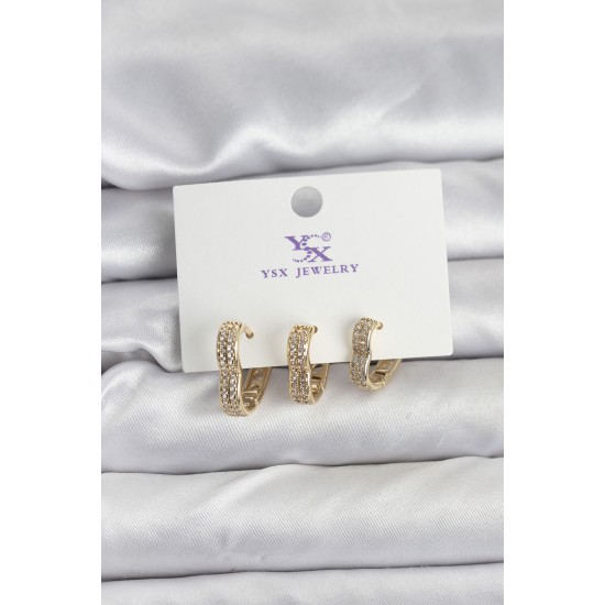 Gold Renk Pirinç Zirkon Taşlı Kalpli Kadın Küpe - TJ-BKP11346