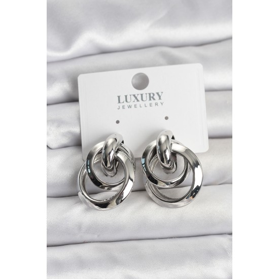 Gümüş Renk Halka Model Pirinç Kadın Küpe - TJ-BKP11349