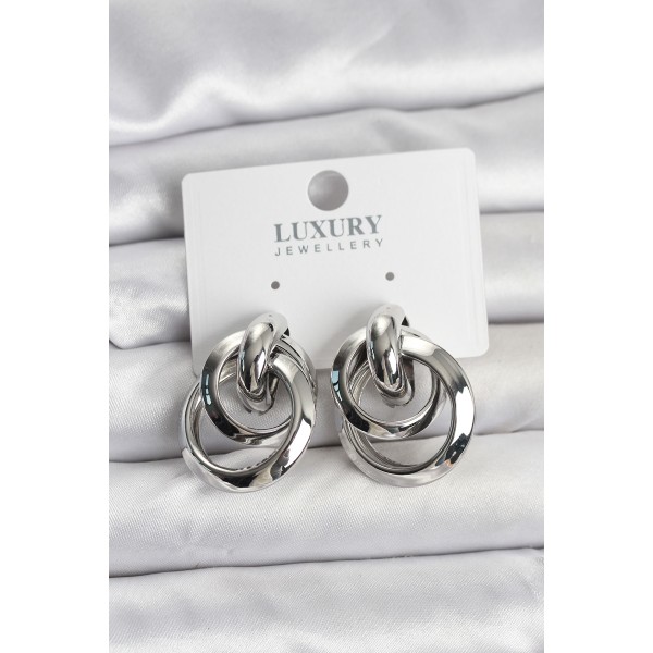 Gümüş Renk Halka Model Pirinç Kadın Küpe - TJ-BKP11349