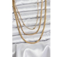 316L Çelik Gold Renk 3'lü Kadın Kolye - TJ-BKO10630