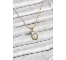 316L Çelik Zincir Gold Renk Zirkon Taşlı Kadın Kolye - TJ-BKO10633