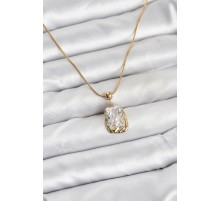316L Çelik Zincir Gold Renk Zirkon Taşlı Kadın Kolye - TJ-BKO10633