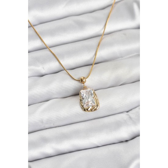 316L Çelik Zincir Gold Renk Zirkon Taşlı Kadın Kolye - TJ-BKO10633