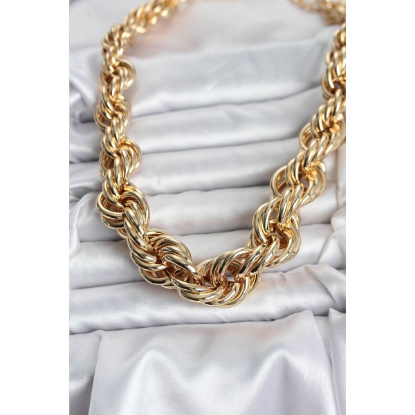 Pirinç Gold Renk Sarmal Halat Model Kadın Kolye - TJ-BKO10634