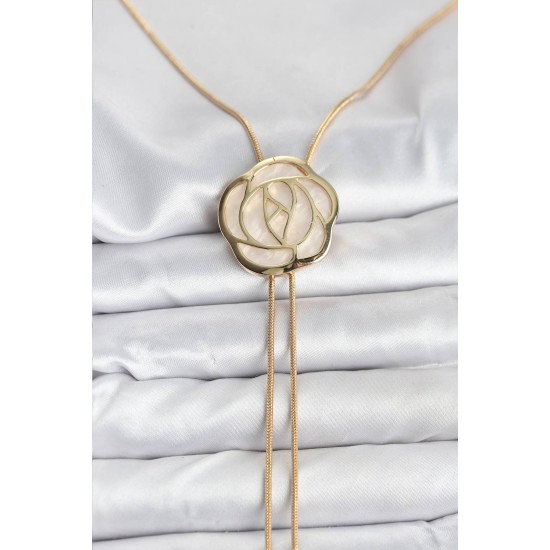 Pirinç Gold Renk Gül Model Asansörlü Kadın Kolye - TJ-BKO10636