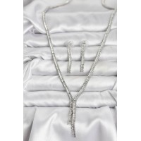 Gümüş Renk Baget Zirkon Taşlı Kadın Kolye Küpe Set TJ-BKO10637