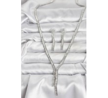 Gümüş Renk Baget Zirkon Taşlı Kadın Kolye Küpe Set - TJ-BKO10637
