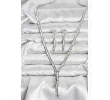 Gümüş Renk Baget Zirkon Taşlı Kadın Kolye Küpe Set - TJ-BKO10637