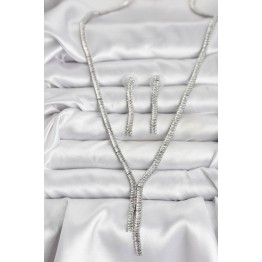 Gümüş Renk Baget Zirkon Taşlı Kadın Kolye Küpe Set TJ-BKO10637