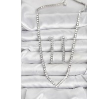 Gümüş Renk Zirkon Taşlı Kadın Kolye Küpe Seti - TJ-BKO10638
