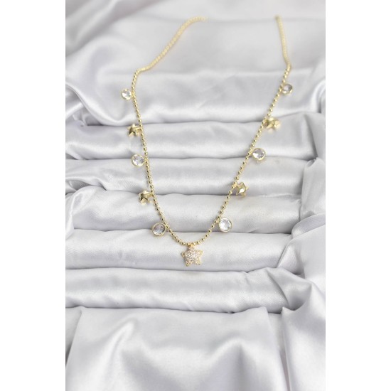 Pirinç Gold Renk Yıldız Model Kadın Kolye - TJ-BKO10640