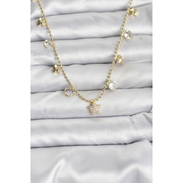 Pirinç Gold Renk Yıldız Model Kadın Kolye - TJ-BKO10640