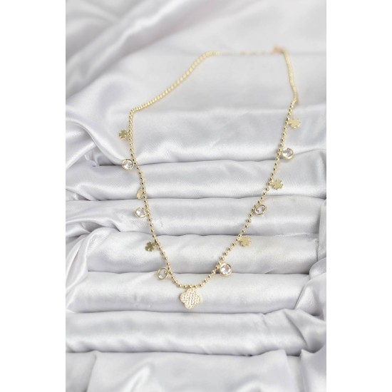 Pirinç Gold Renk Yonca Model Kadın Kolye - TJ-BKO10641