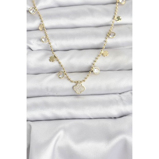 Pirinç Gold Renk Yonca Model Kadın Kolye - TJ-BKO10641