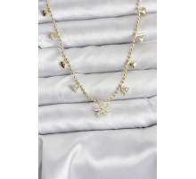 Pirinç Gold Renk Zirkon Taşlı Çiçek Model Kadın Kolye - TJ-BKO10642